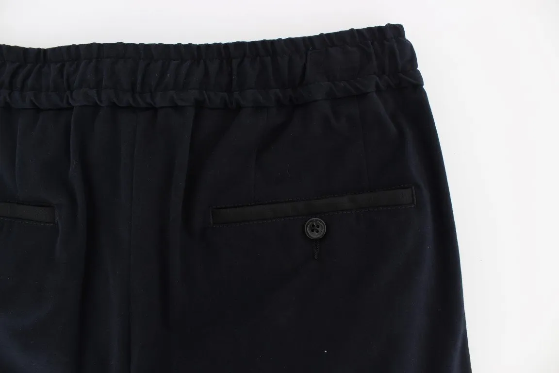 Blue Cotton Stretch Casual Pants