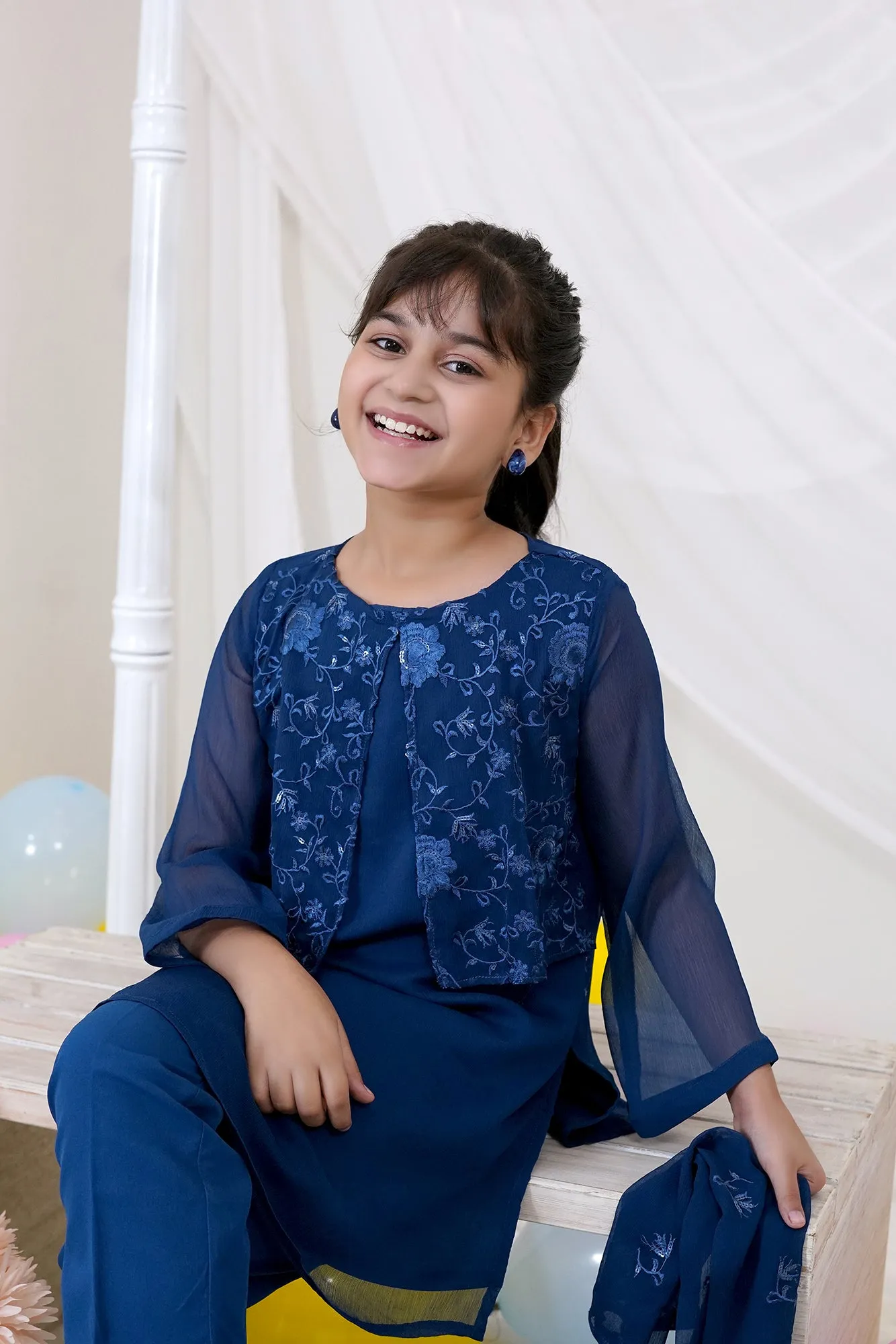 Blue Embroidered Chiffon