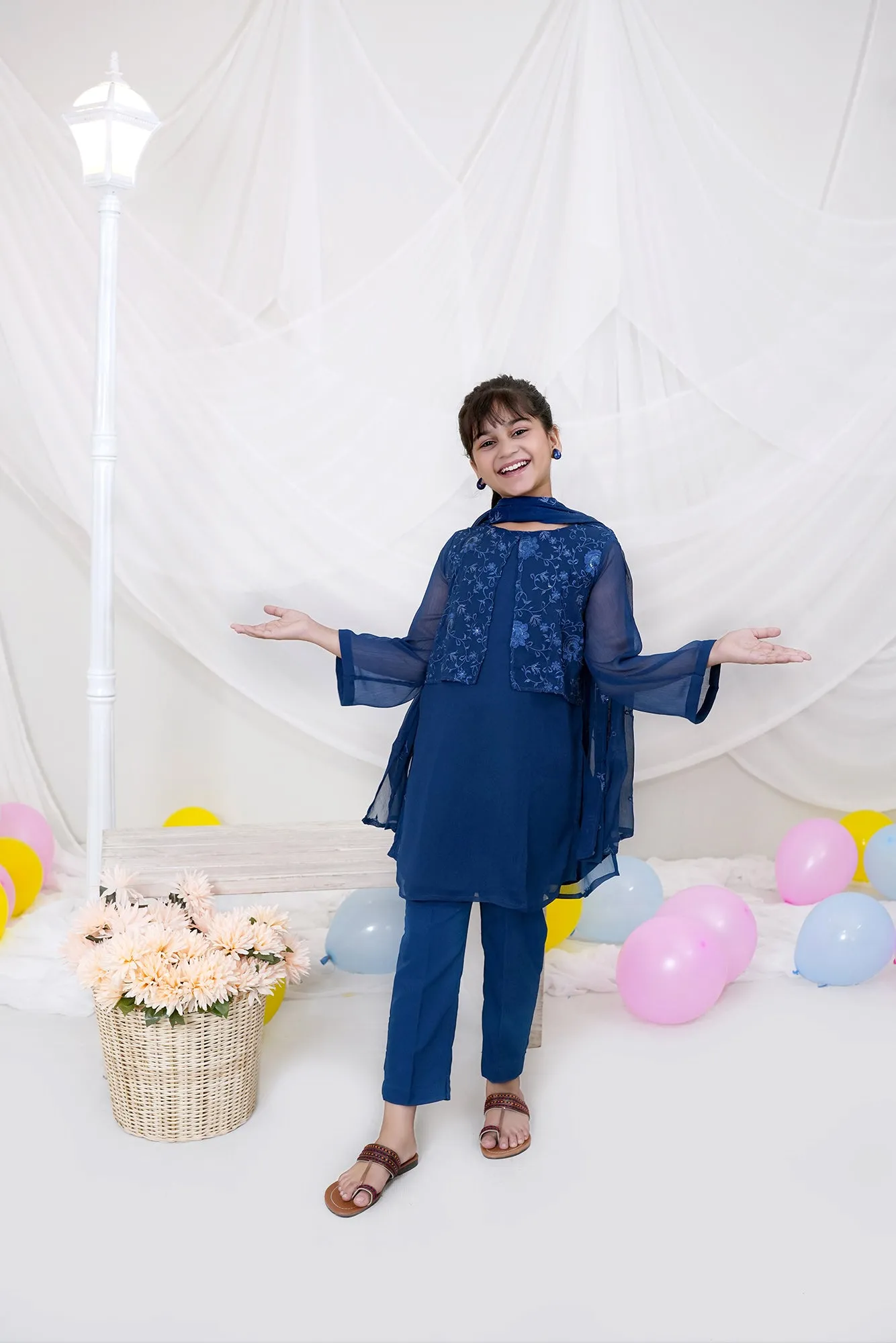 Blue Embroidered Chiffon