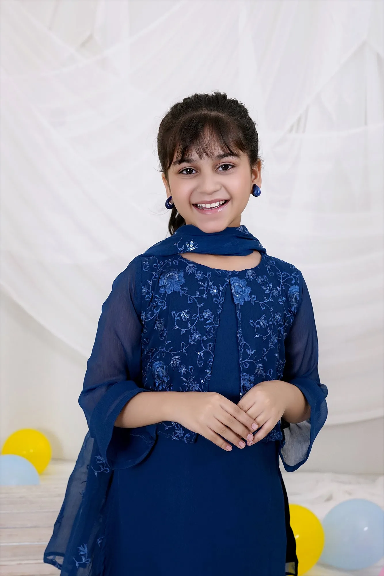 Blue Embroidered Chiffon