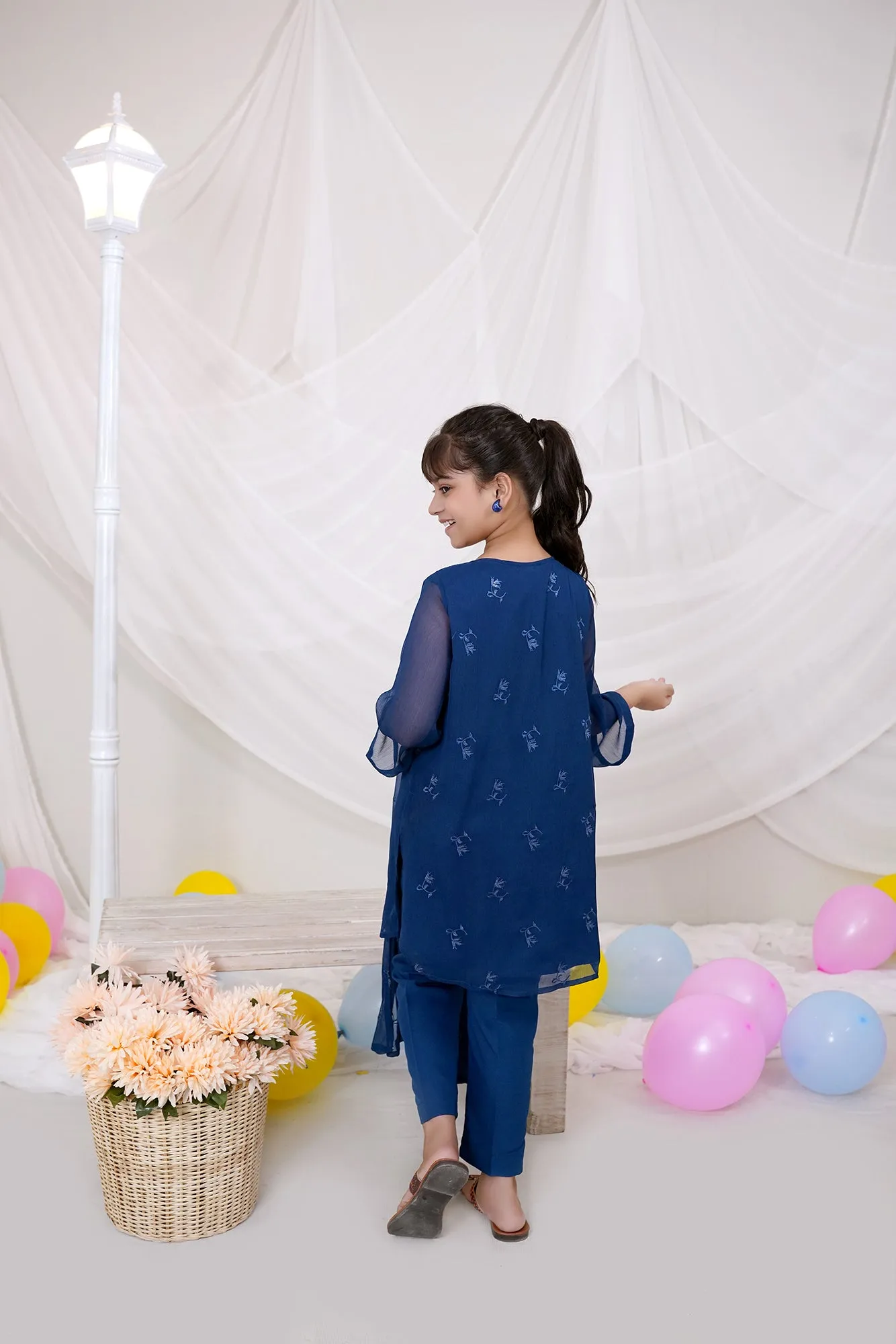 Blue Embroidered Chiffon