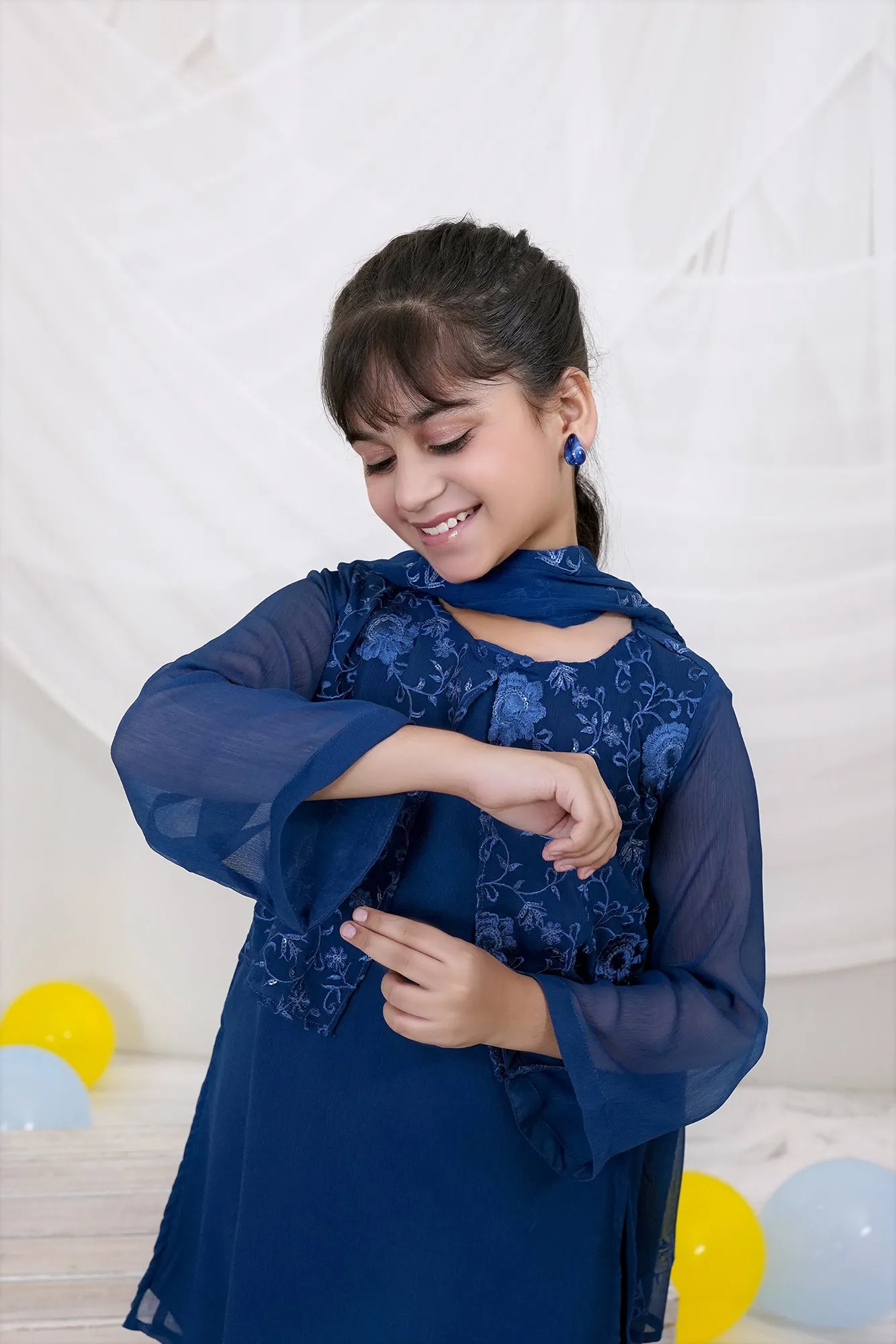 Blue Embroidered Chiffon