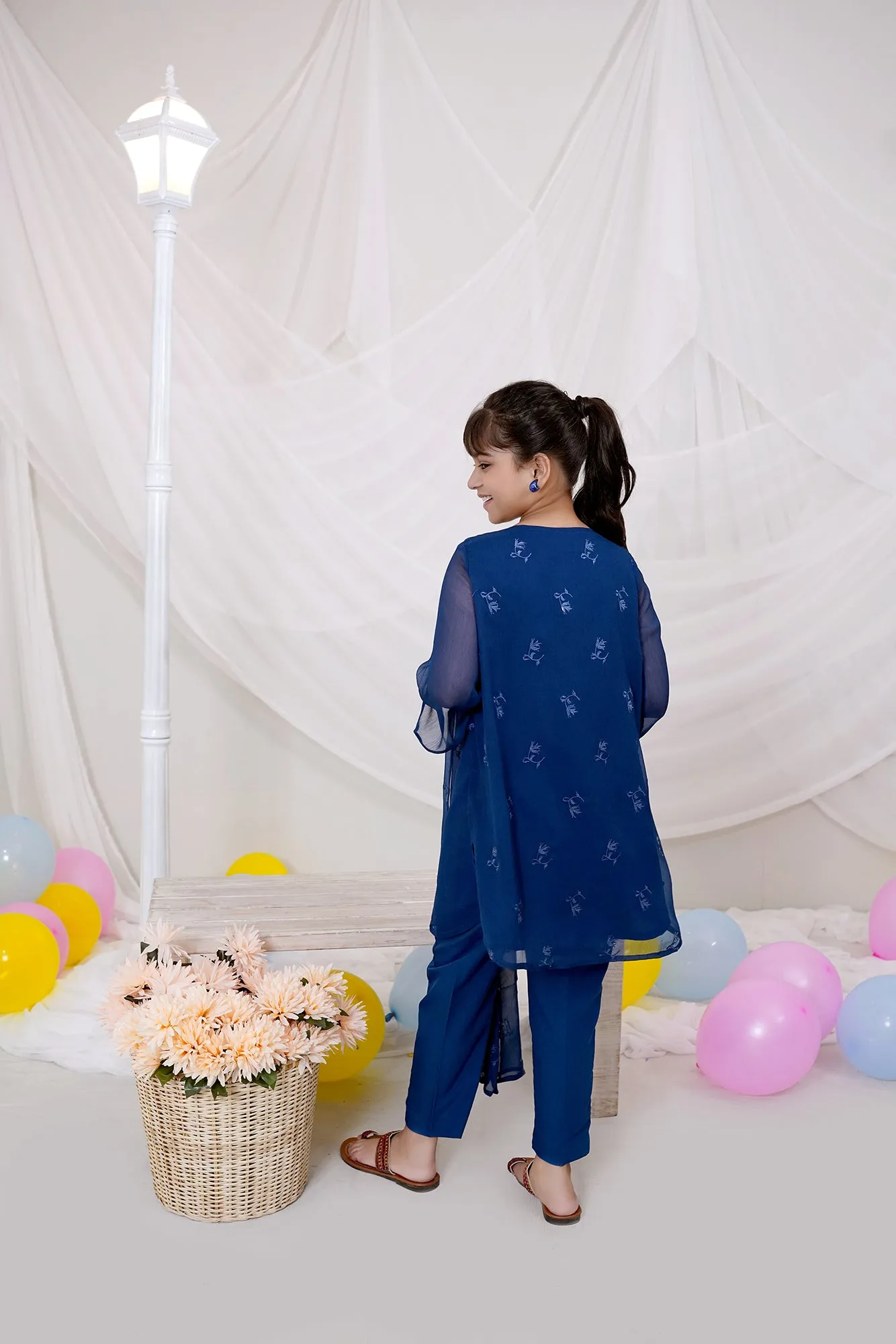 Blue Embroidered Chiffon