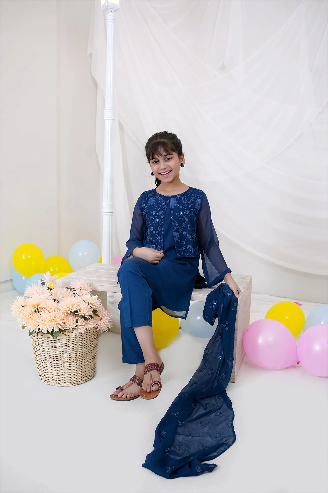 Blue Embroidered Chiffon