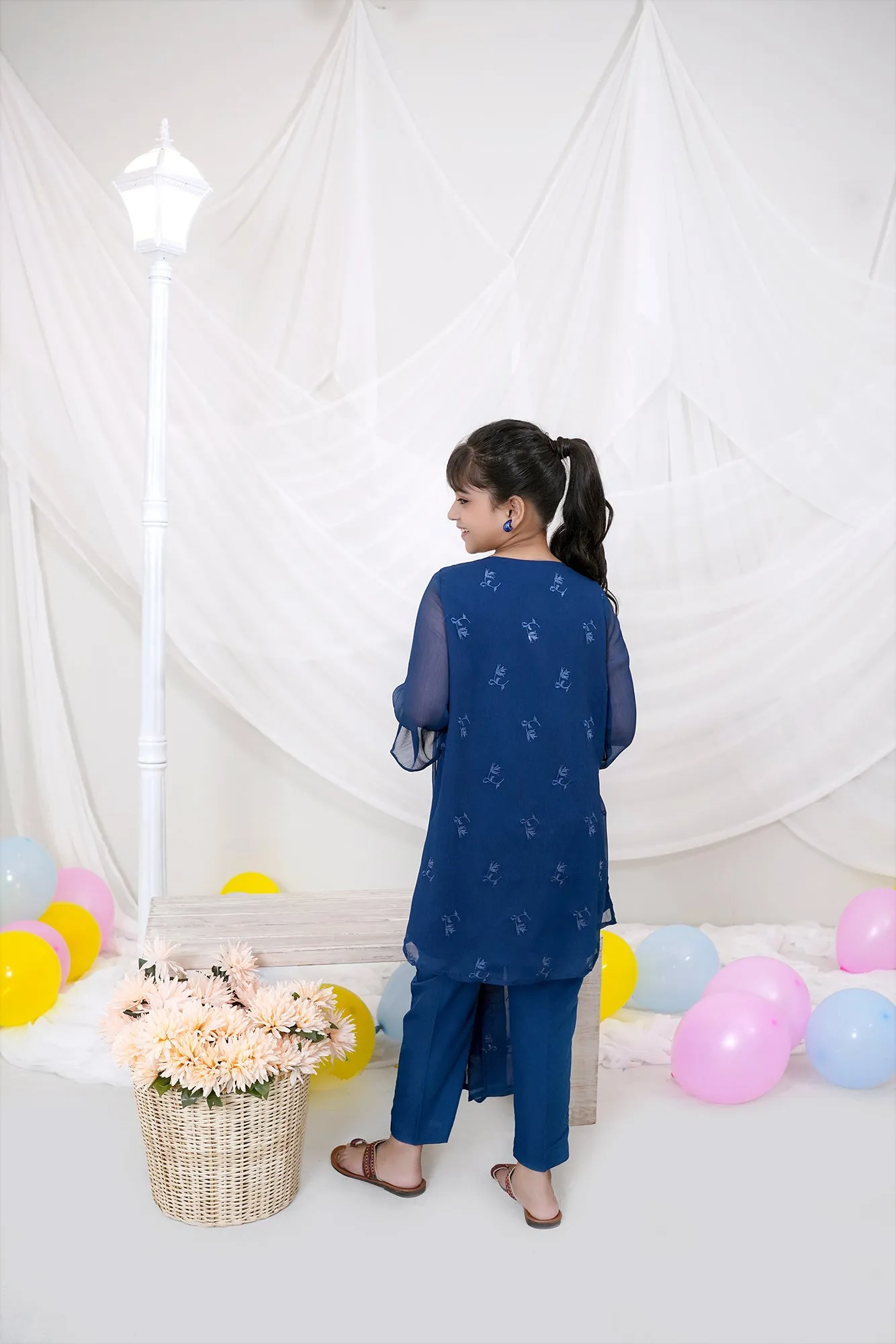 Blue Embroidered Chiffon