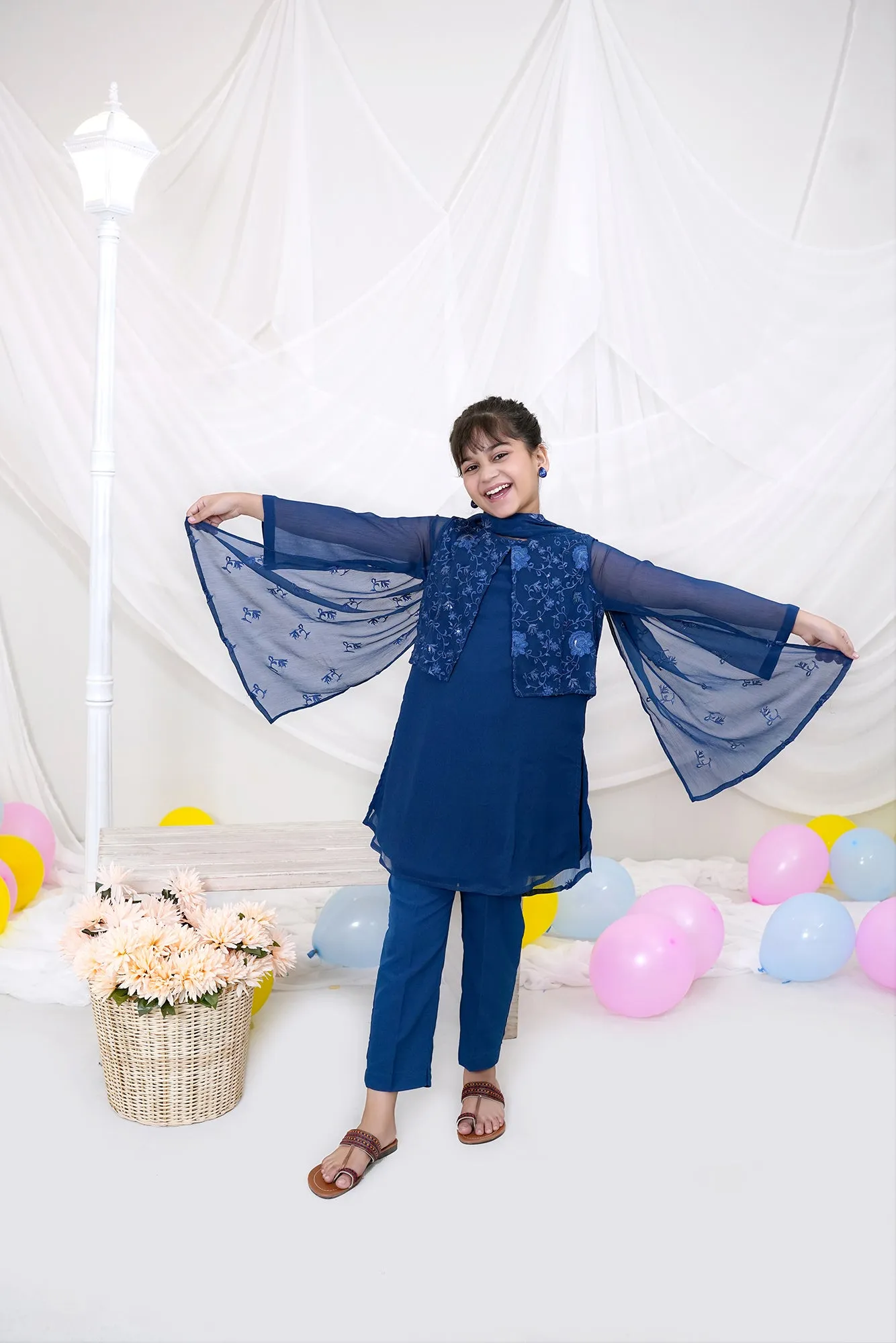 Blue Embroidered Chiffon