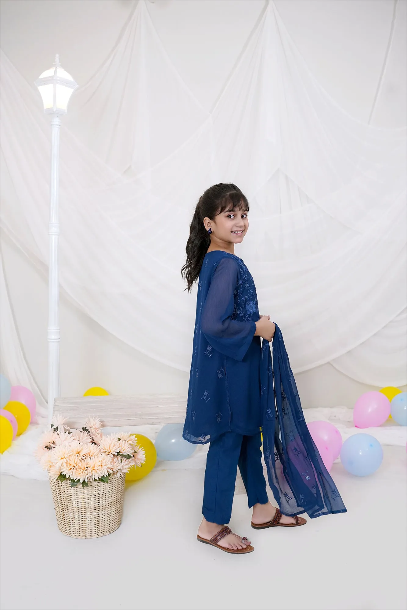 Blue Embroidered Chiffon