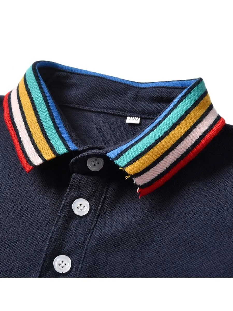 Boys Rainbow Color Collar Polo T-shirt With Shorts