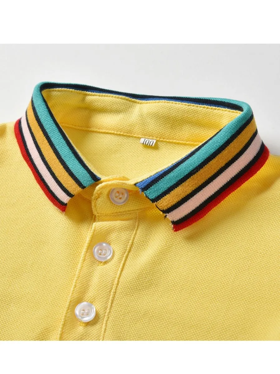 Boys Rainbow Color Collar Polo T-shirt With Shorts