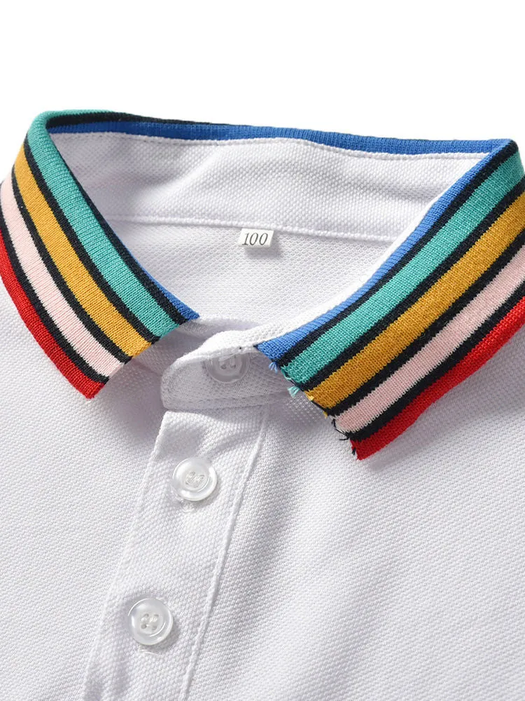 Boys Rainbow Color Collar Polo T-shirt With Shorts