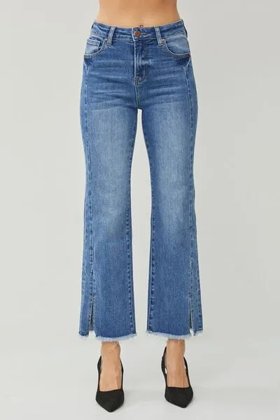 Brooklynn High Waist Raw Hem Slit Straight Jeans