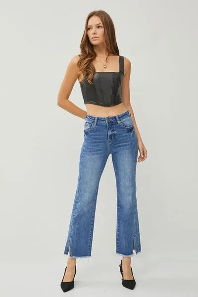 Brooklynn High Waist Raw Hem Slit Straight Jeans
