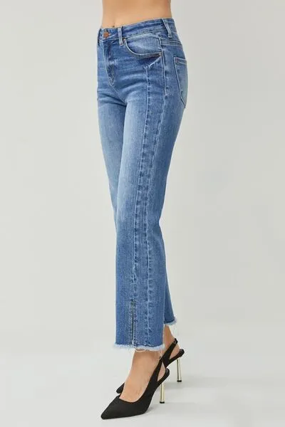 Brooklynn High Waist Raw Hem Slit Straight Jeans