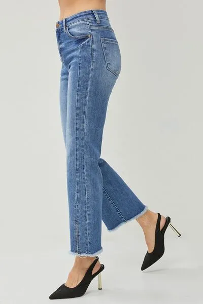 Brooklynn High Waist Raw Hem Slit Straight Jeans