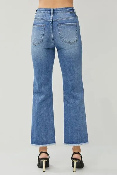 Brooklynn High Waist Raw Hem Slit Straight Jeans