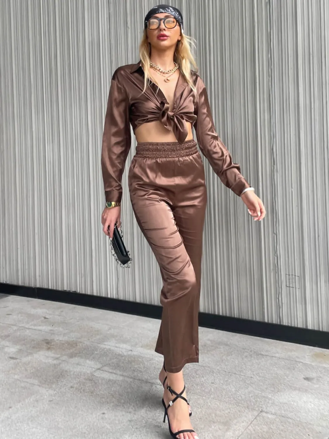 Button Front Shirt and Smocked Pants Set