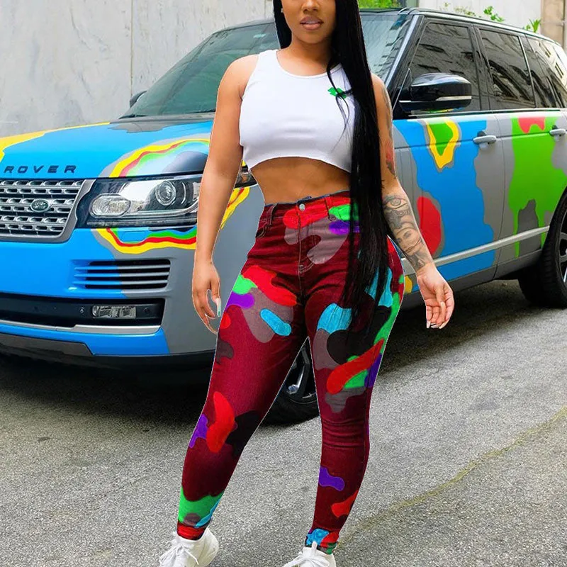 Camouflage Print Skinny Pants