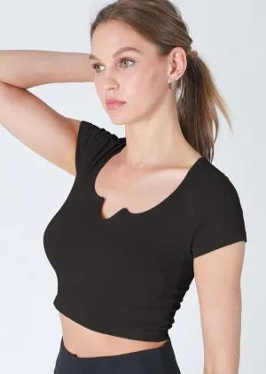 Casual Confidence Cap Sleeve Crop Top - Black or Oak Moss
