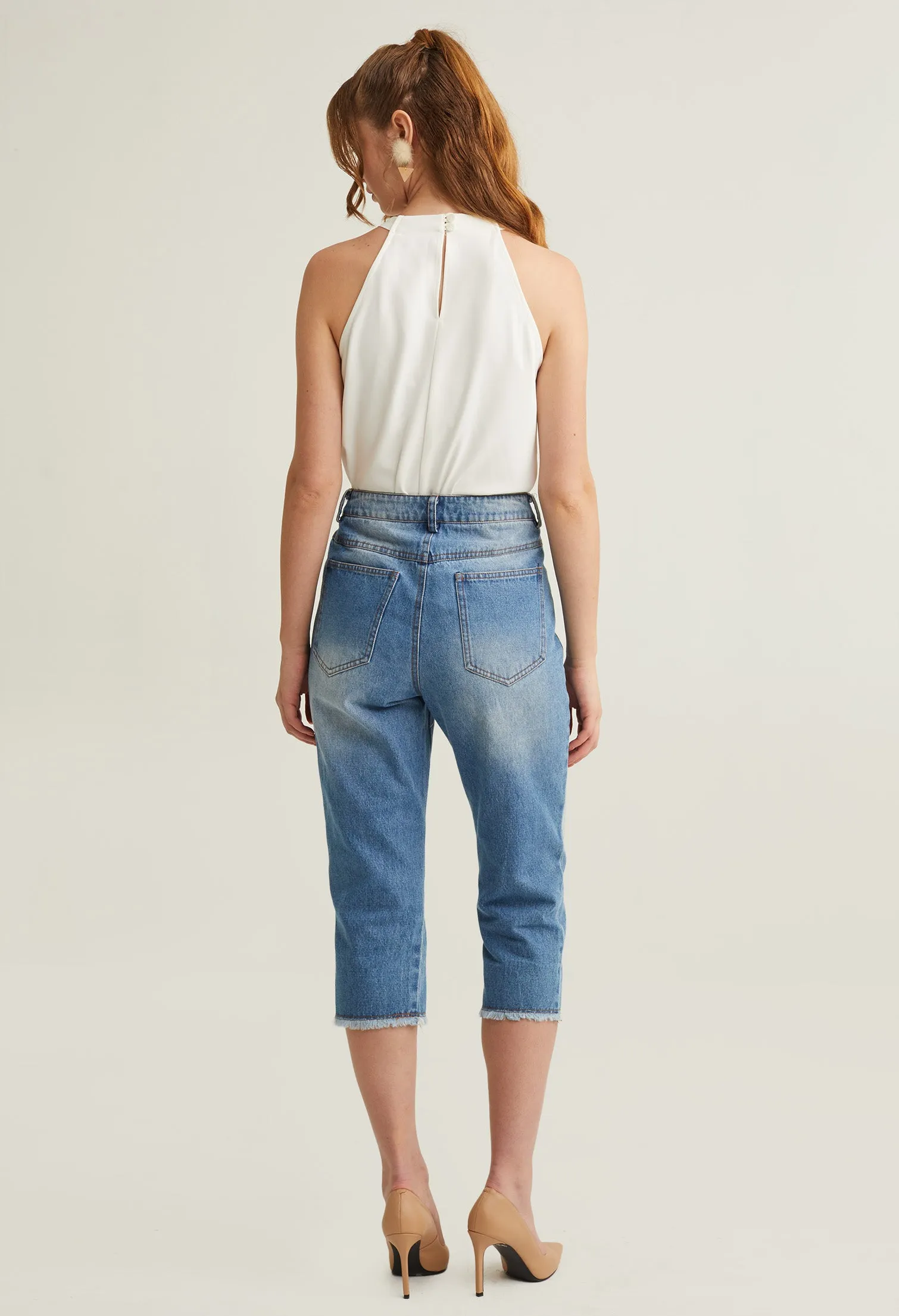 Casual Seamless Hem Denim Pants