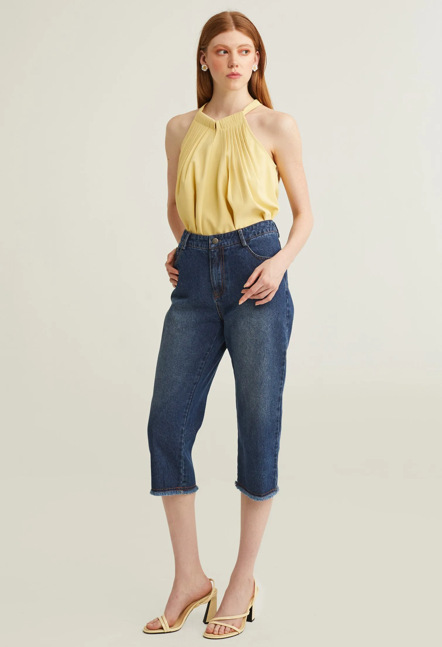 Casual Seamless Hem Denim Pants
