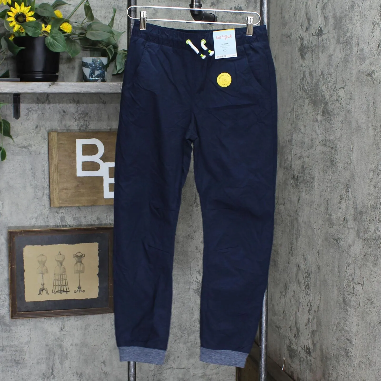 Cat & Jack Boys' Lined Pull-On Jogger Fit Pants Navy Blue 14