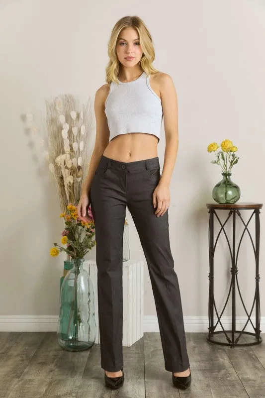 Charcoal Grey Solid Color Pants with Pocket