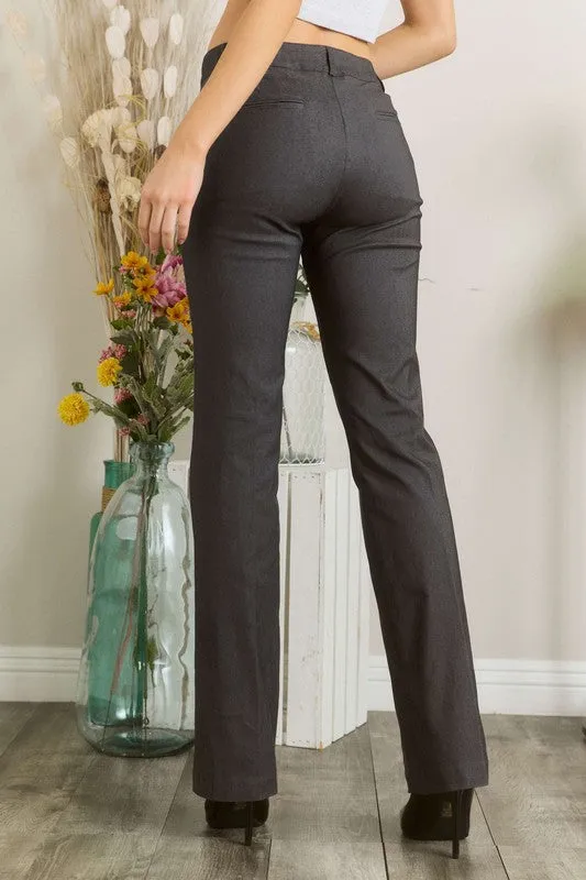Charcoal Grey Solid Color Pants with Pocket
