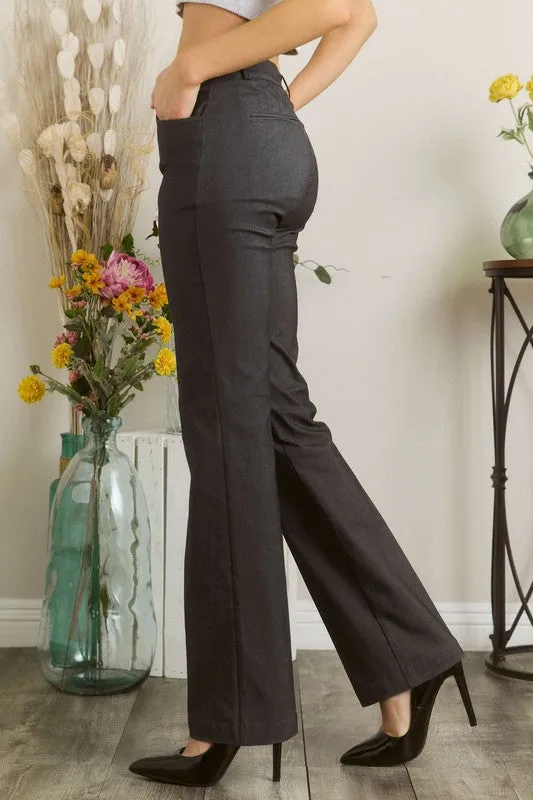 Charcoal Grey Solid Color Pants with Pocket
