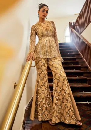 Charlotte gold peplum top and flared pants