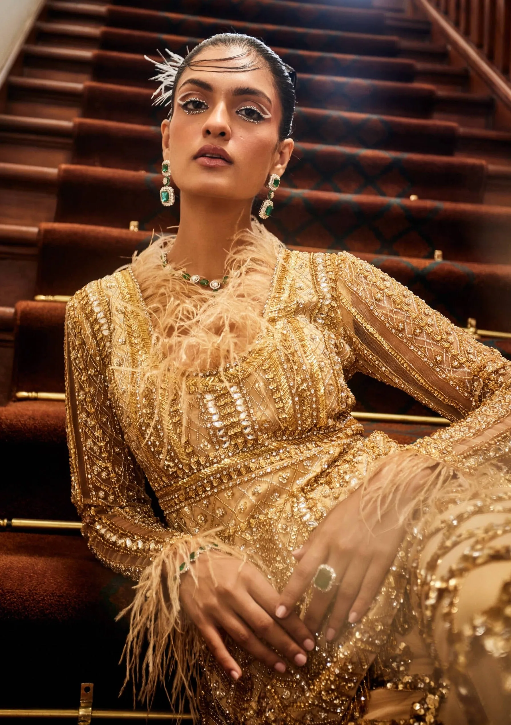 Charlotte gold peplum top and flared pants