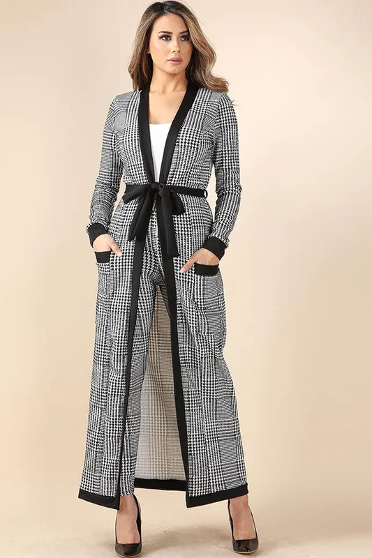Chelsey Grid Printed Long Jacket 2pc Pants Set Plus