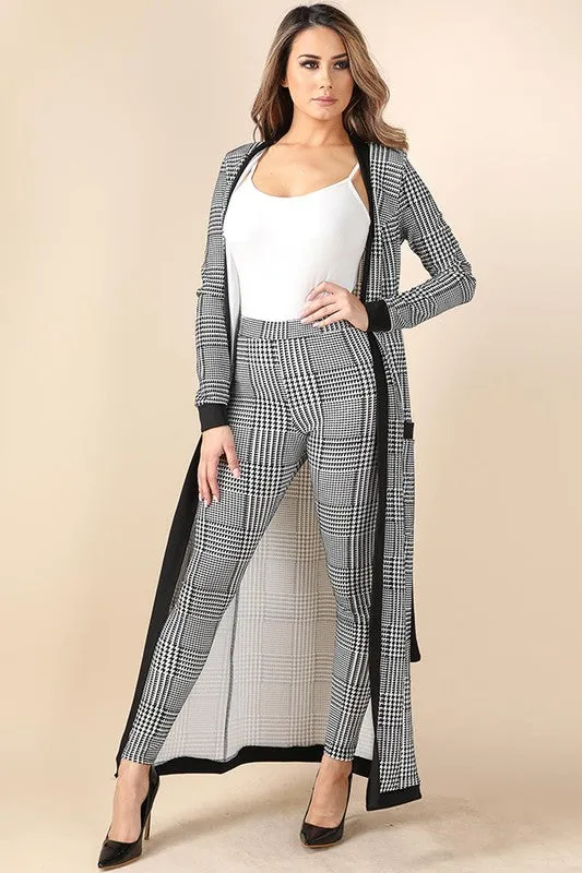 Chelsey Grid Printed Long Jacket 2pc Pants Set Plus
