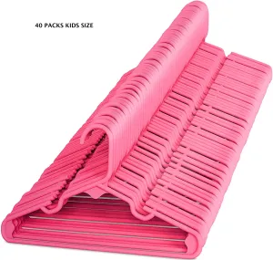 Children's Plastic Clothing Hangers, 40 Pack, Pink - Kids Size Hangers