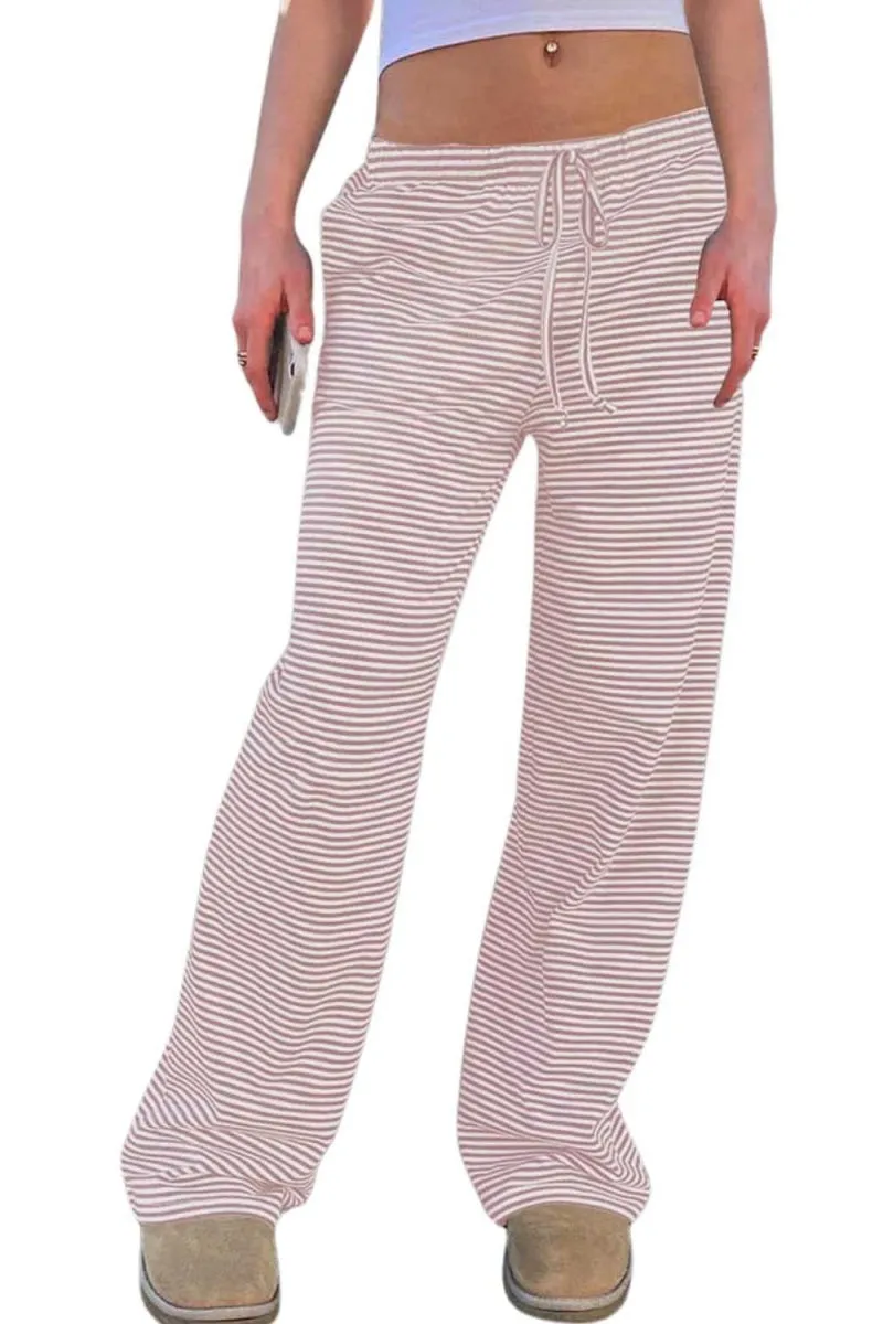 Chouyatou Womens Comfy Pajama Pants Striped Low Waisted Lounge Pants Elastic Waist Drawstring Long Trousers