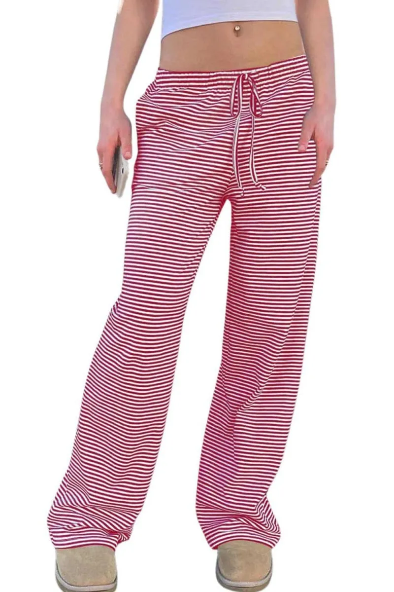Chouyatou Womens Comfy Pajama Pants Striped Low Waisted Lounge Pants Elastic Waist Drawstring Long Trousers