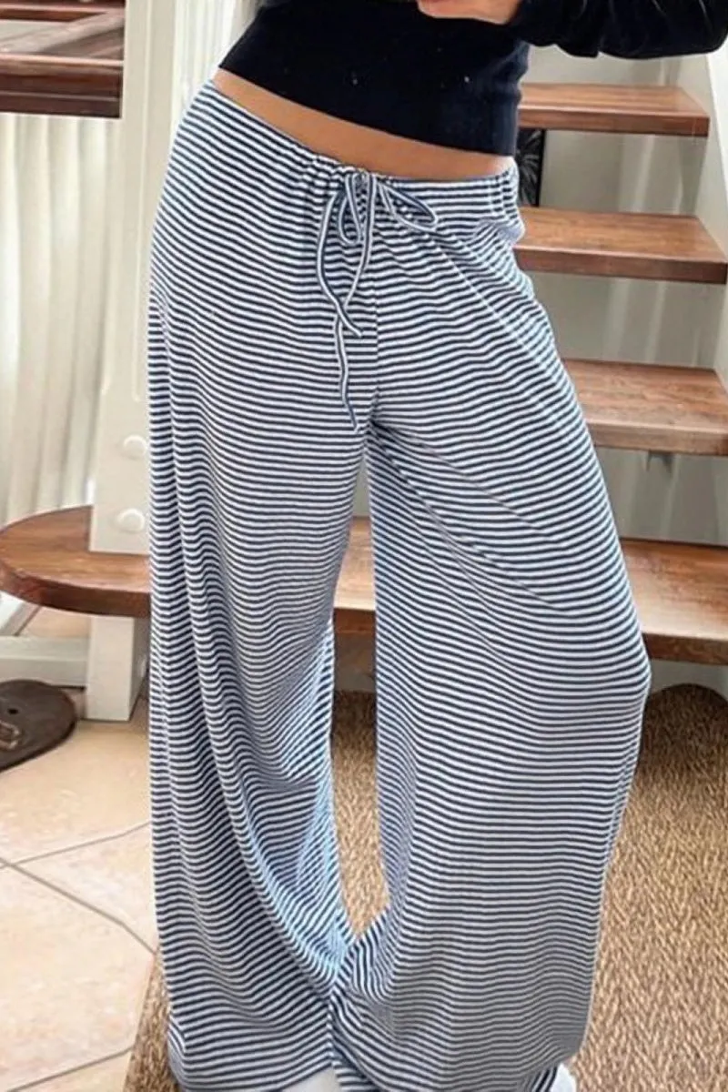 Chouyatou Womens Comfy Pajama Pants Striped Low Waisted Lounge Pants Elastic Waist Drawstring Long Trousers