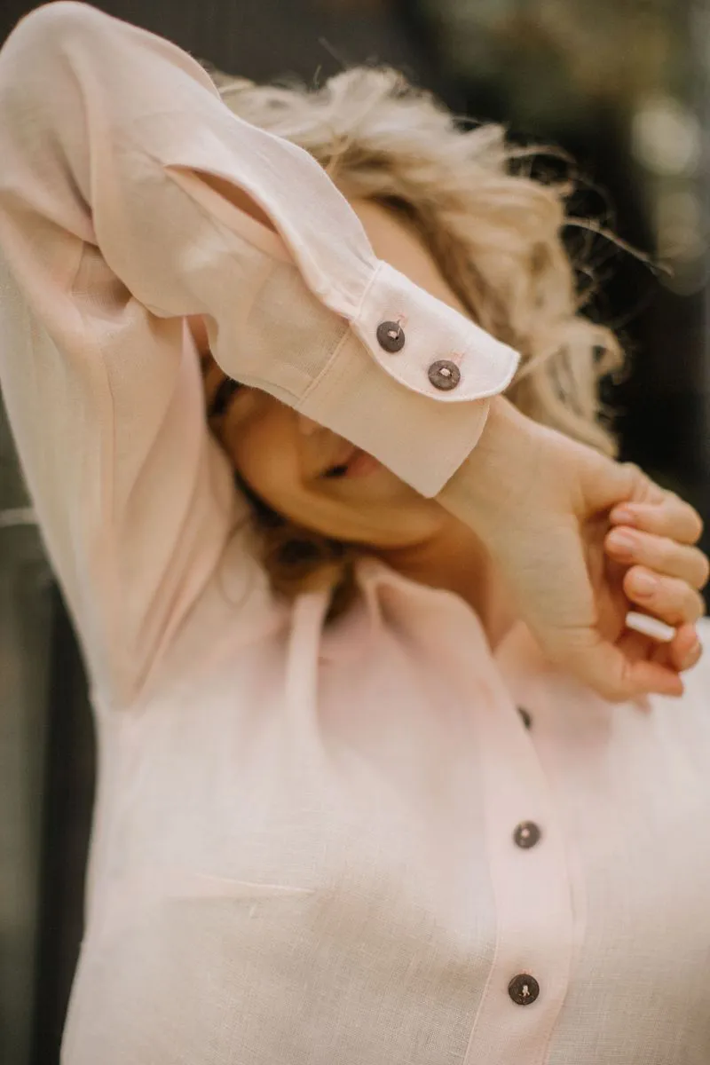 Classic-Collar A-Line Shirt Linen Dress