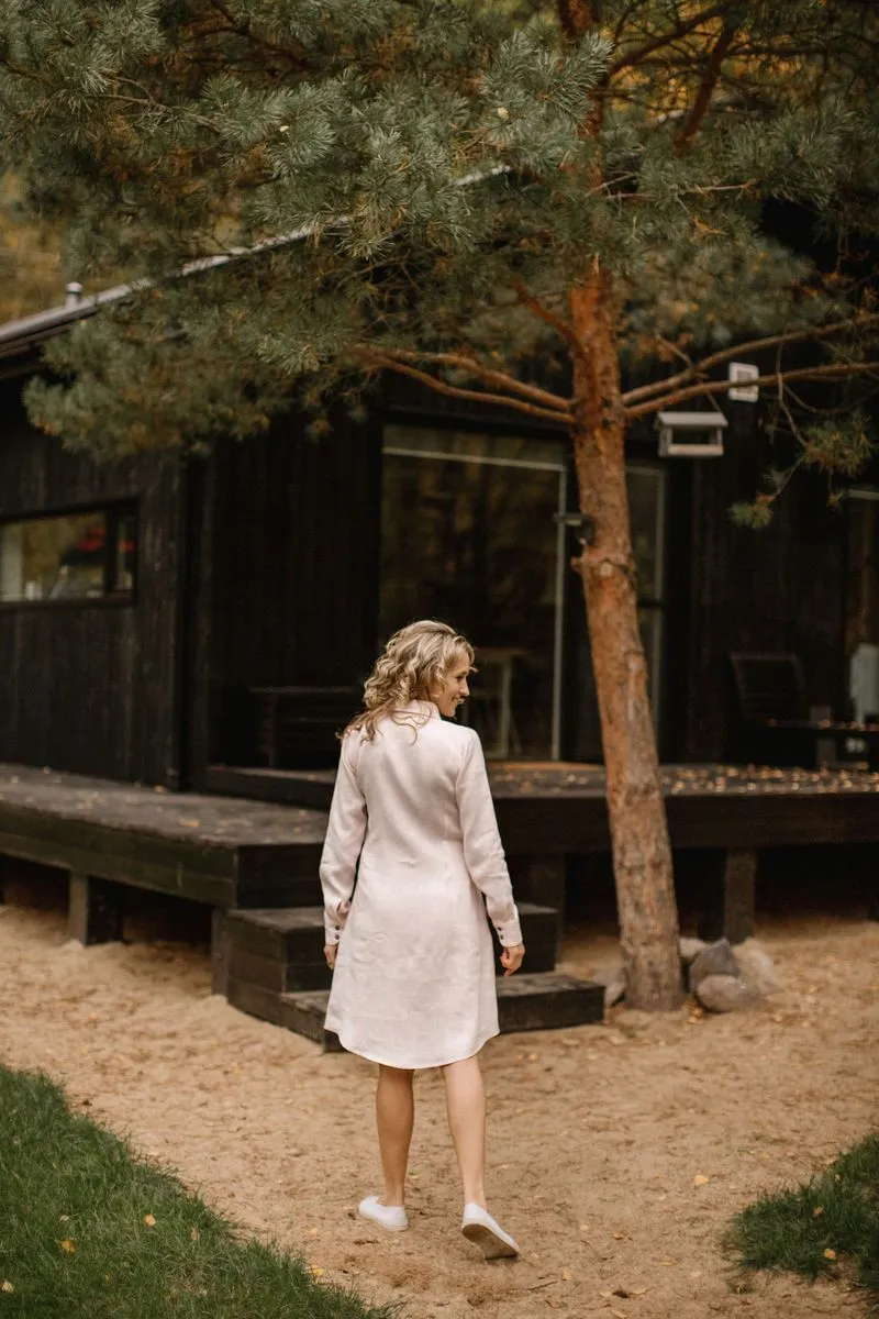 Classic-Collar A-Line Shirt Linen Dress