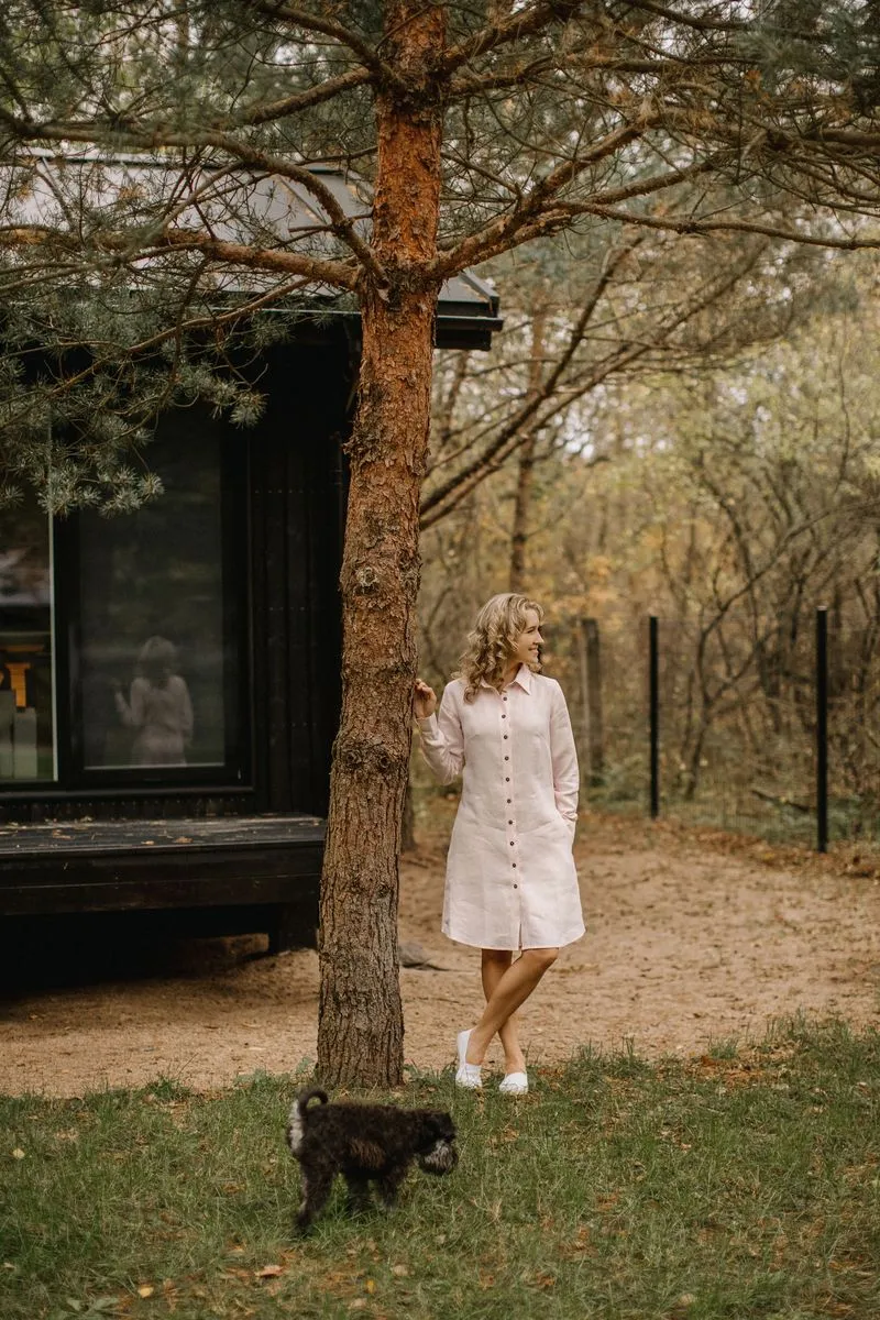 Classic-Collar A-Line Shirt Linen Dress