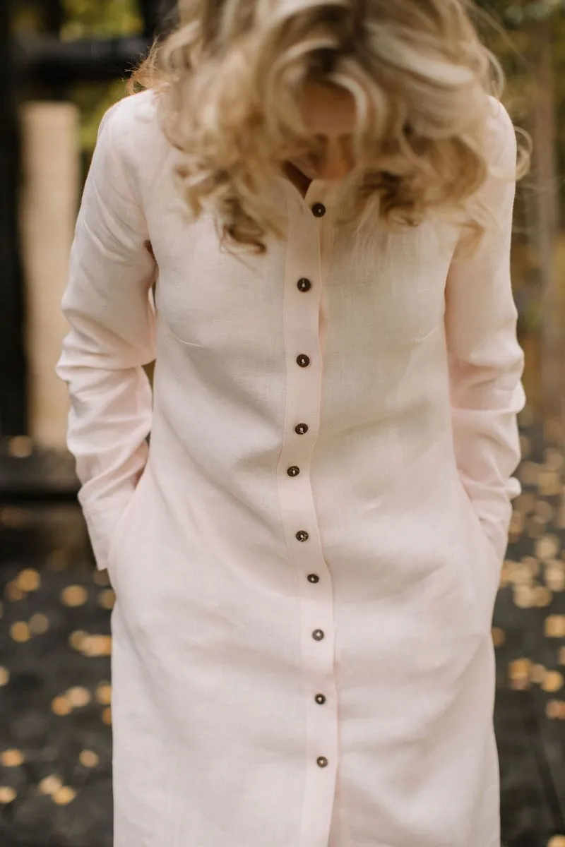 Classic-Collar A-Line Shirt Linen Dress