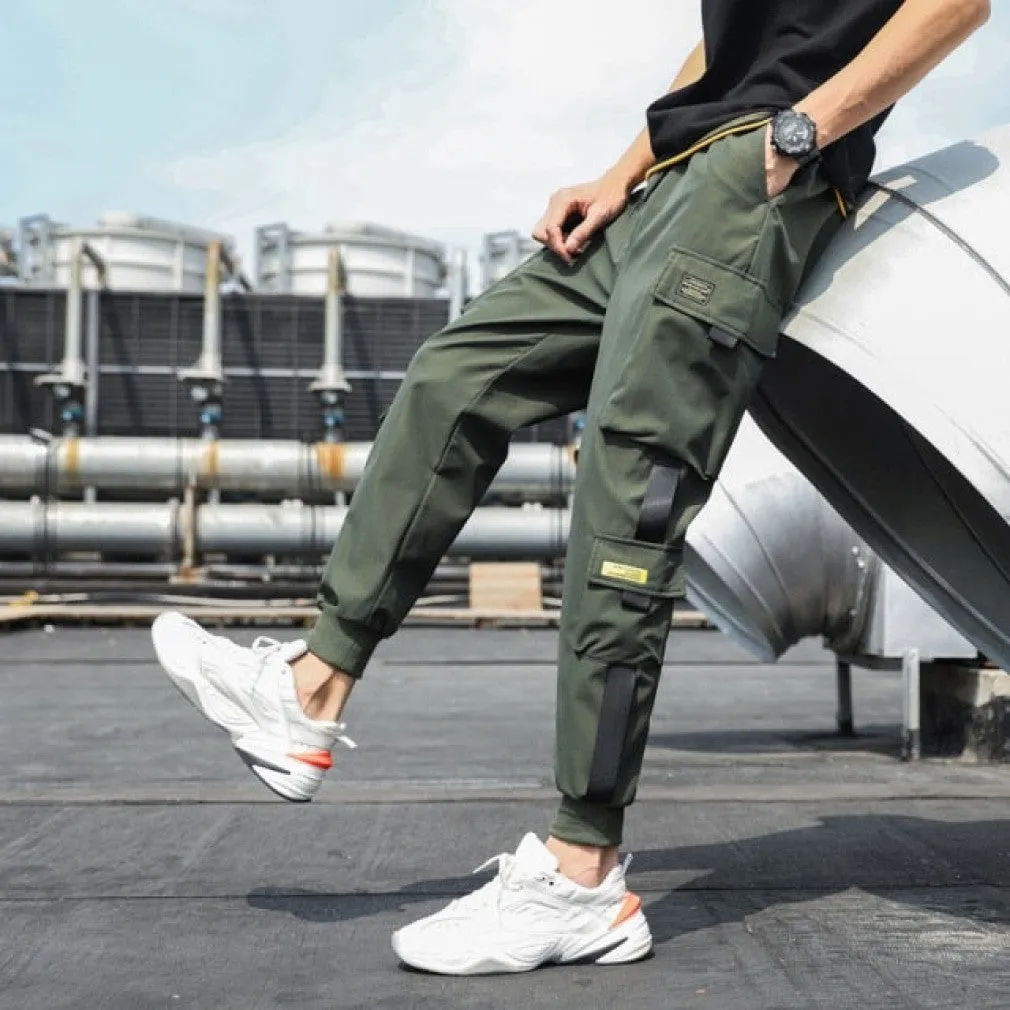 ContiNent 33 Men's Side Pockets Cargo Harem Pants Ribbons Black Hip Hop Casual Male Joggers Trousers Fashion Casual Streetwear Pants