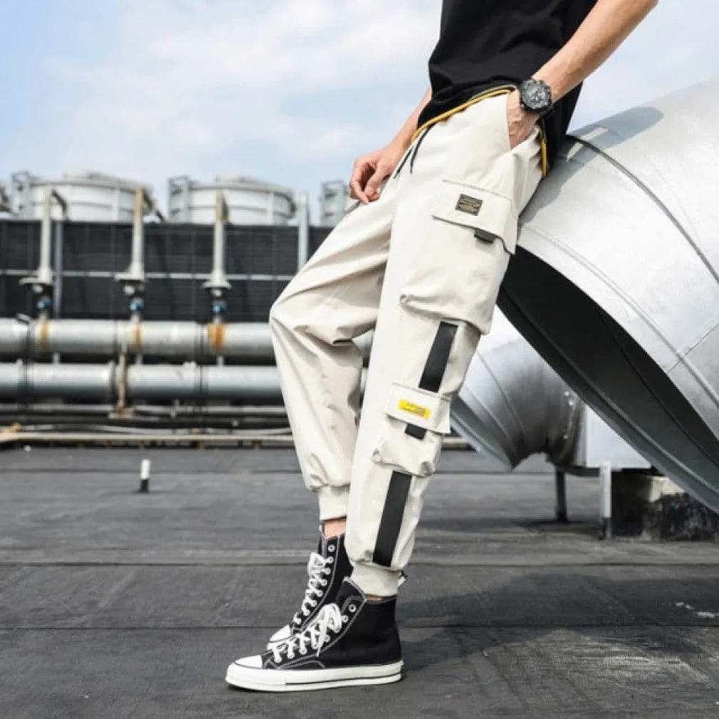 ContiNent 33 Men's Side Pockets Cargo Harem Pants Ribbons Black Hip Hop Casual Male Joggers Trousers Fashion Casual Streetwear Pants