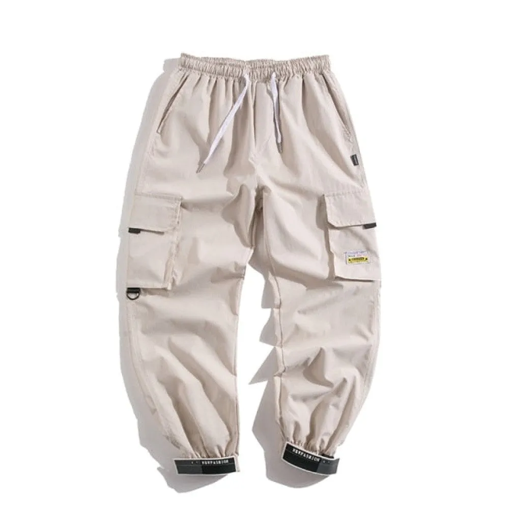 ContiNent 33 Men's Side Pockets Cargo Harem Pants Ribbons Black Hip Hop Casual Male Joggers Trousers Fashion Casual Streetwear Pants