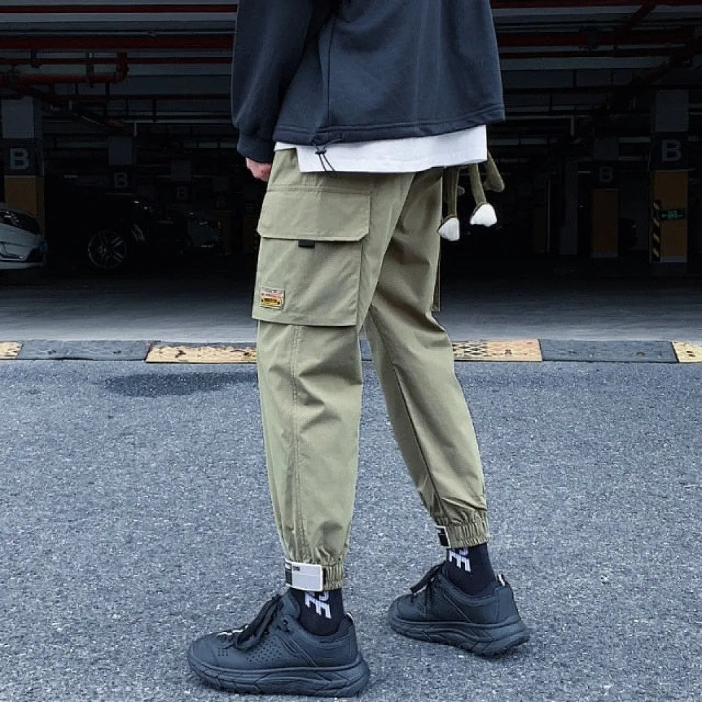 ContiNent 33 Men's Side Pockets Cargo Harem Pants Ribbons Black Hip Hop Casual Male Joggers Trousers Fashion Casual Streetwear Pants
