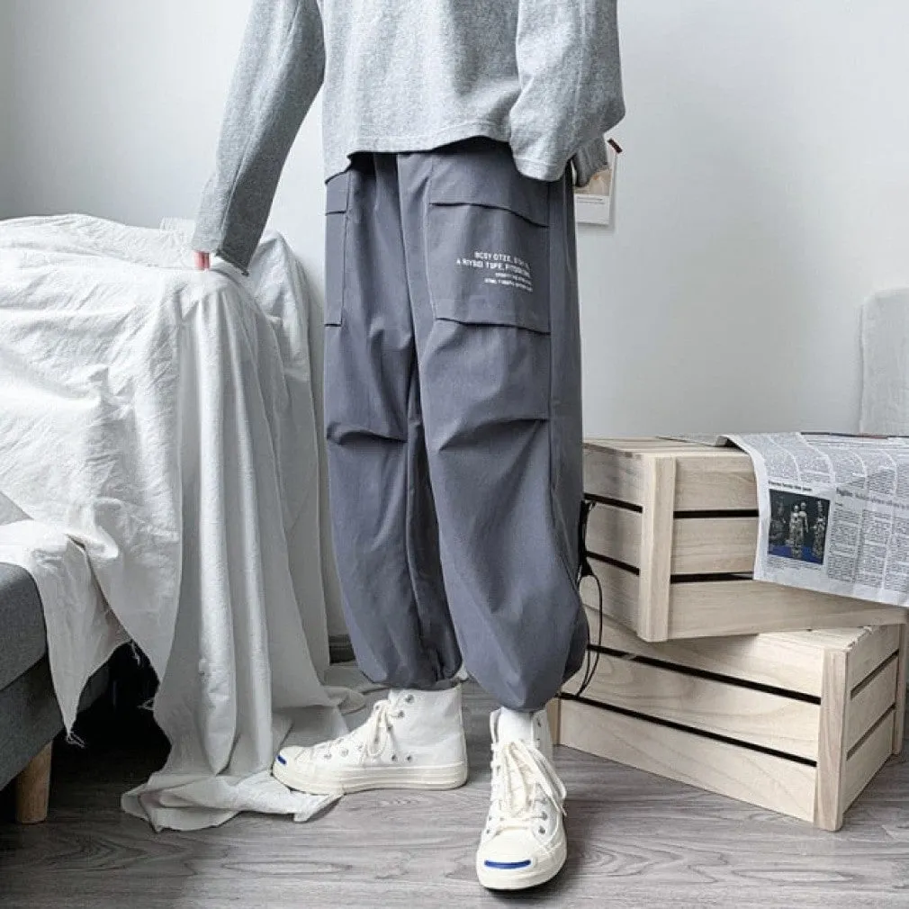 ContiNent 33 Men's Side Pockets Cargo Harem Pants Ribbons Black Hip Hop Casual Male Joggers Trousers Fashion Casual Streetwear Pants
