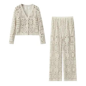 Crochet Long Sleeve Top and Pants Set