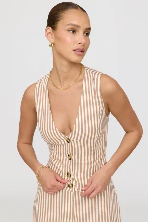 CYPRUS LINEN BLEND TAILORED WAISTCOAT - TAUPE STRIPE