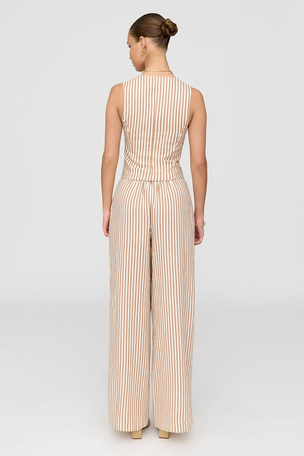CYPRUS LINEN BLEND TAILORED WAISTCOAT - TAUPE STRIPE