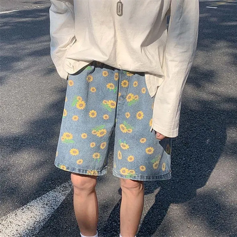 DAISY PRINT CASUAL DENIM SHORTS UB2647