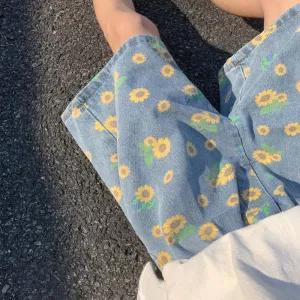 DAISY PRINT CASUAL DENIM SHORTS UB2647